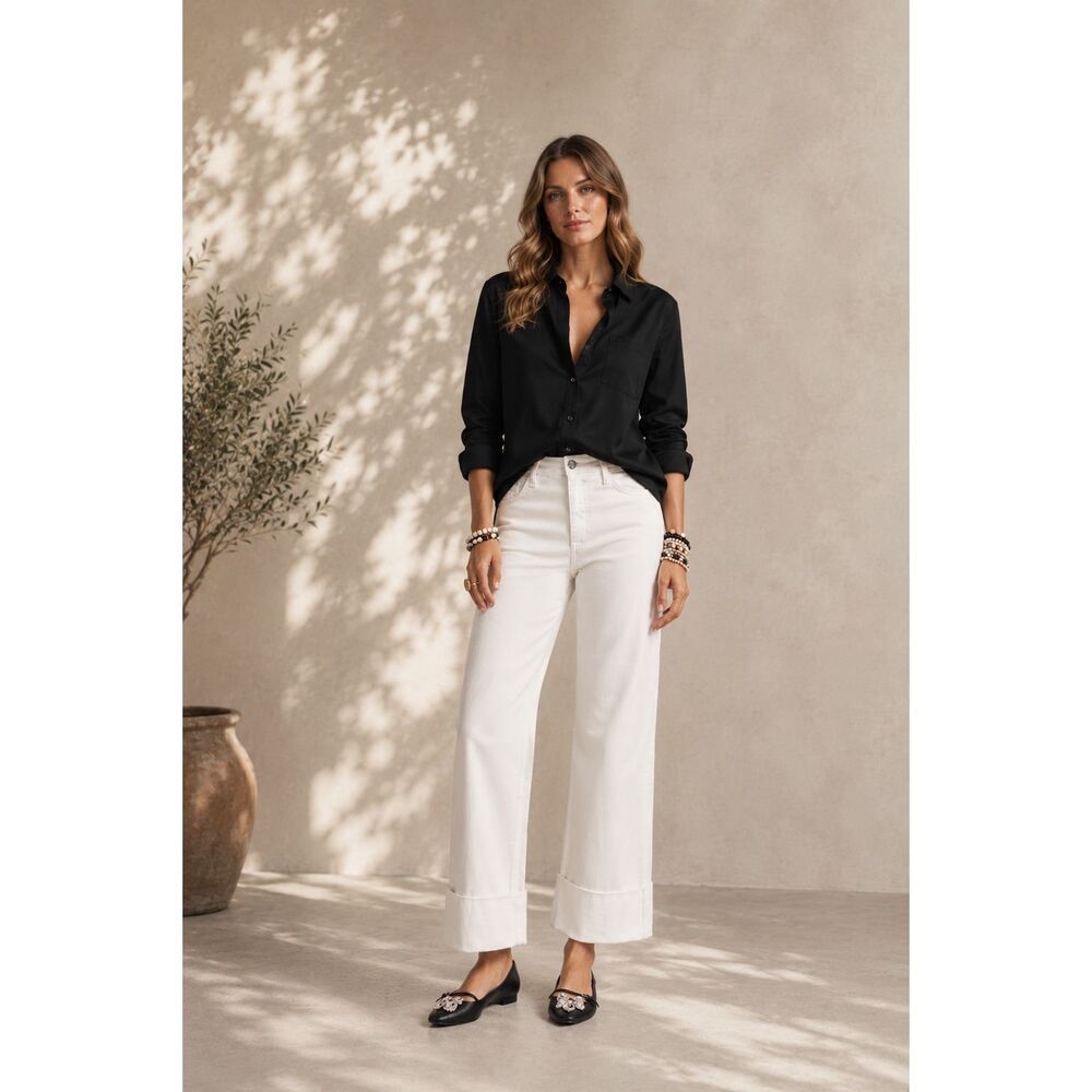 NWT Frances Valentine Smarty Cuffed Crop Jeans in White | Wide Leg Cropped Denim
